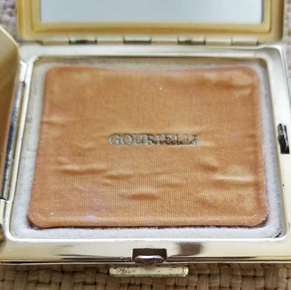 Vintage Gourielli Powder Compact Gold-tone Crystal Embellished 50's